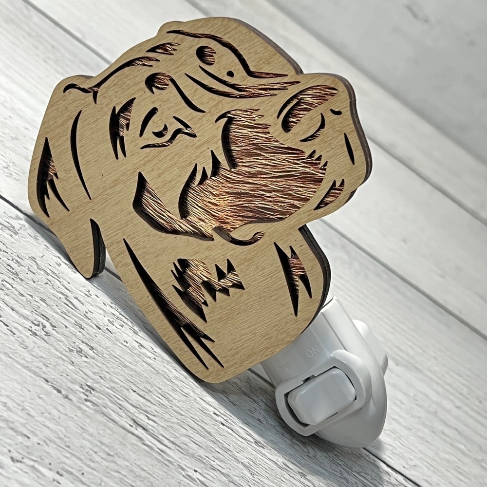 Dog Head Night Light Doberman Silhouette Wood Plug In Wall Lamp Handmade - Picture 3 of 6